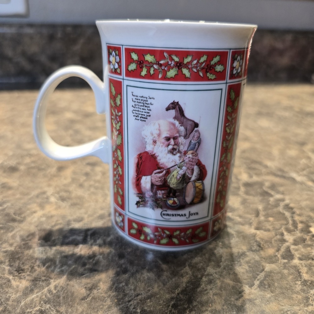 VTG Dunoon coffee Mug Victorian Christmas Tea Santa Scotland White Christmas